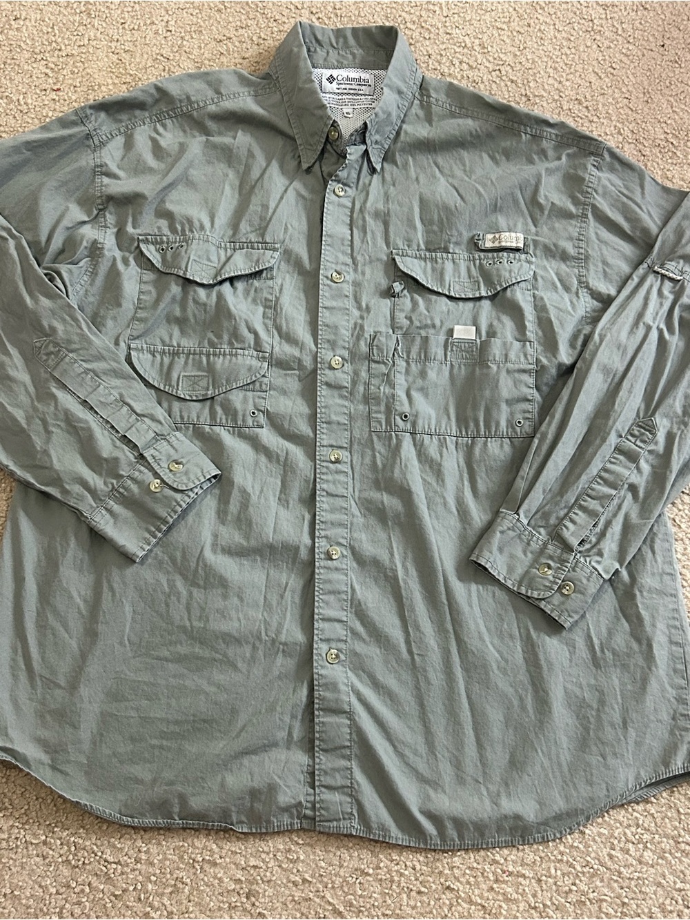 Columbia PFG Shirt Mens XL Button Up Long Sleeve Vented Gray Fishing Pockets VTG - Picture 9 of 9
